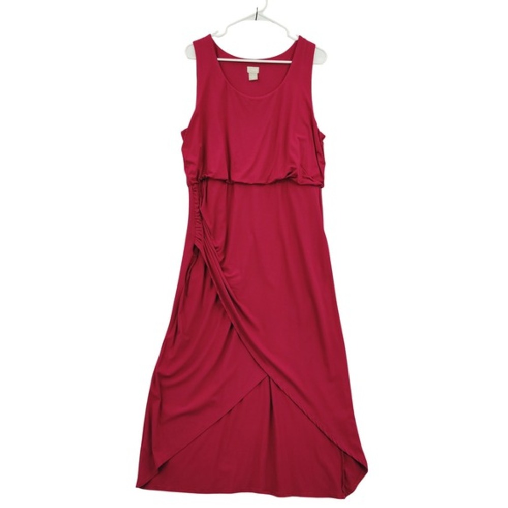 Chicos Womens Minimalist Chic Faux Wrap Dress 2 L Raspberry High-Low Tulip Hem
